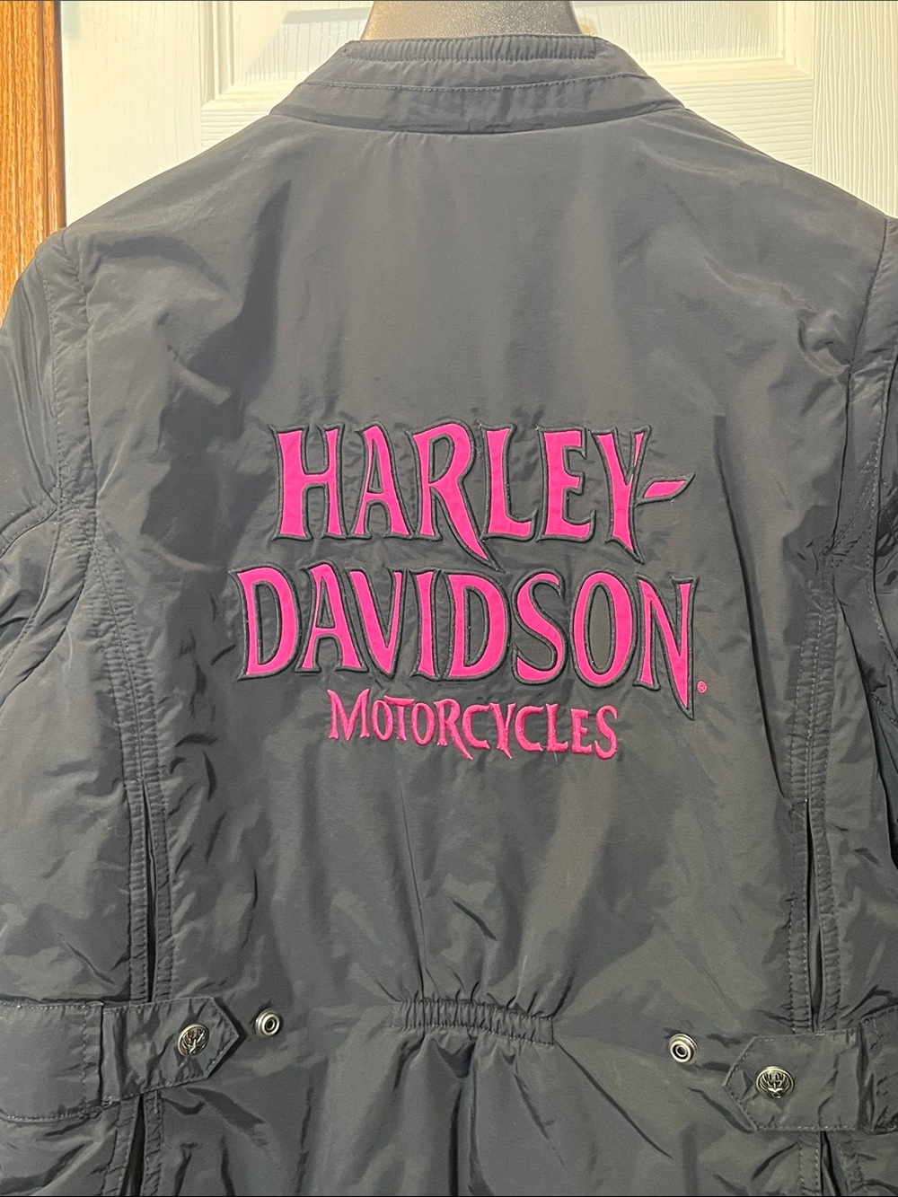 HARLEY DAVIDSON Black & Pink Reversible Med Weight Coat &/or Vest Women’s Large - Picture 10 of 16